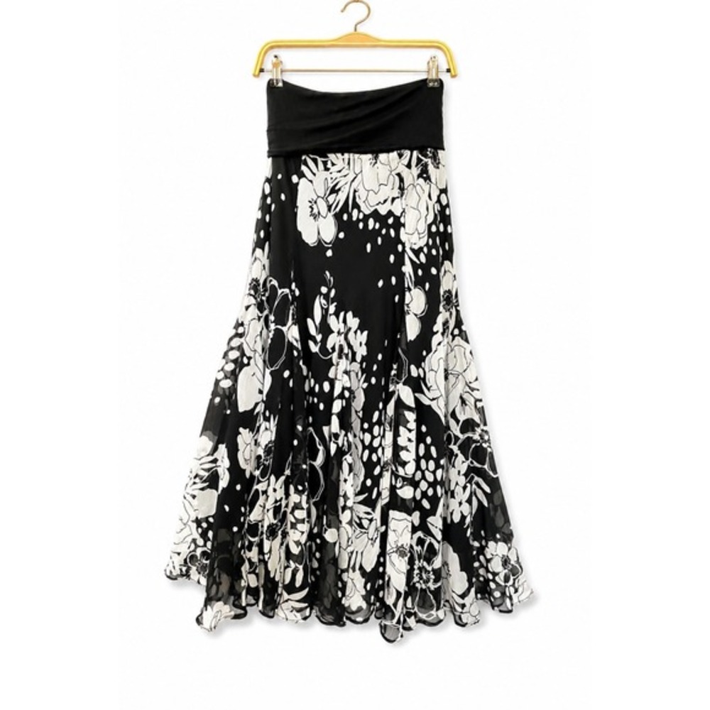 Lapis Y2K Fold Over Waist Floral Maxi Skirt Women S Black White Cottagecore Chic
